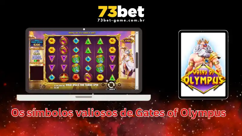 Símbolos de pagamento do jogo Gates of Olympus, incluindo gemas e a coroa